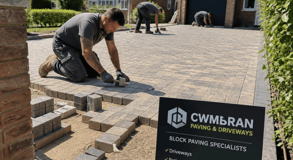 Newly completed block paving driveway on a Cwmbran property.